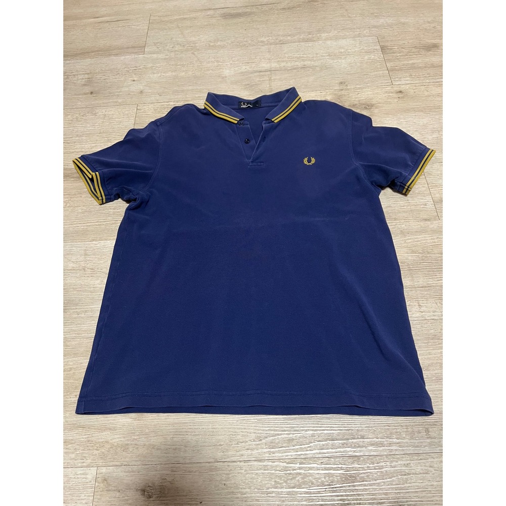 Fred Perry Mens Twin Tipped Navy Blue Polo Shirt Yellow Punk Oi! Blitz Rancid